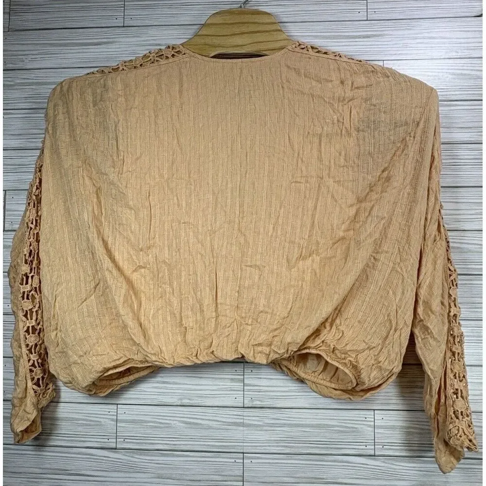 Free People Womens Runaway Lace Panel Top Size M Dolman Sleeve V Neck Boho Gypsy
